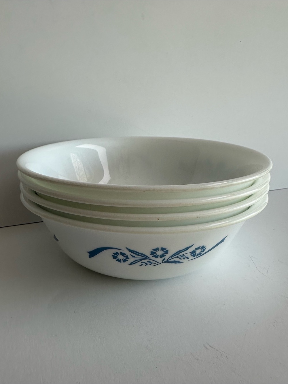 Vintage Set of 4 Corning Ware Cereal Bowls Old Town Blue Pattern